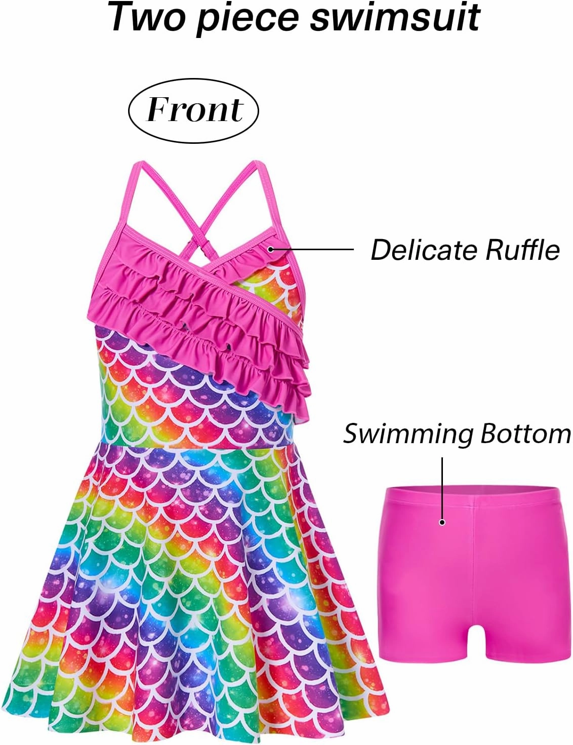 Girls Tankini Swimsuits Set Size 7-12Y Two Piece Bathing Suits with Shorts Adjustable Cross Strap Swimwear
