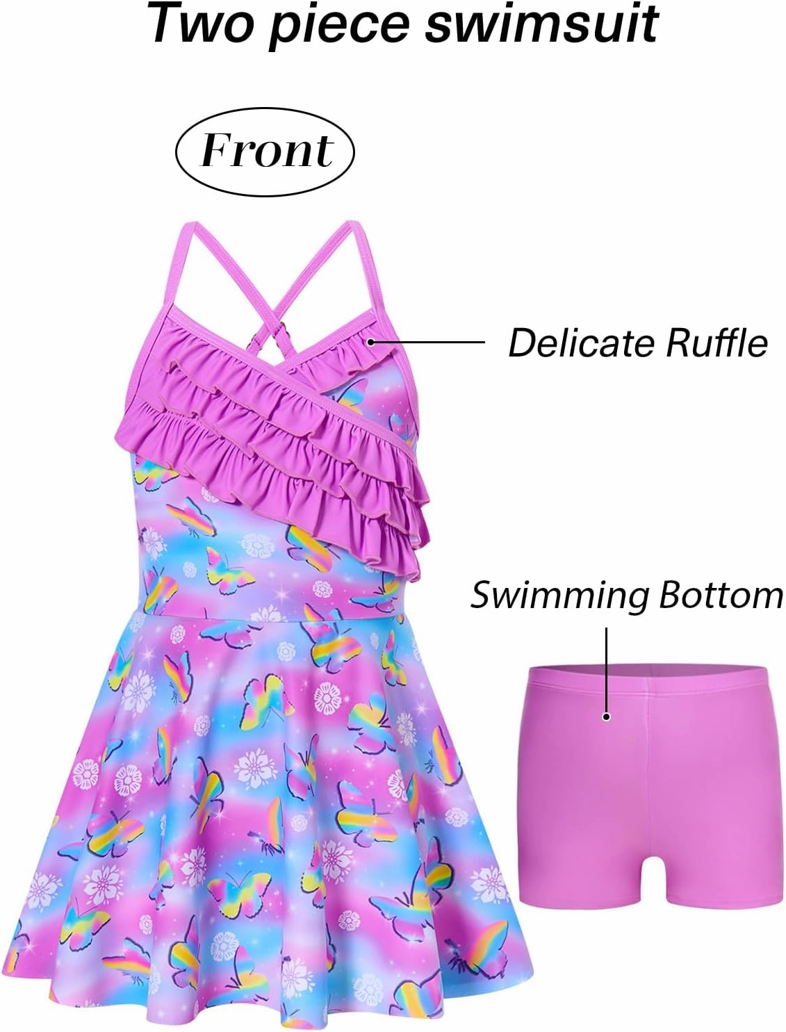 Girls Tankini Swimsuits Set Size 7-12Y Two Piece Bathing Suits with Shorts Adjustable Cross Strap Swimwear