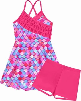 Girls Tankini Swimsuits Set Size 7-12Y Two Piece Bathing Suits with Shorts Adjustable Cross Strap Swimwear