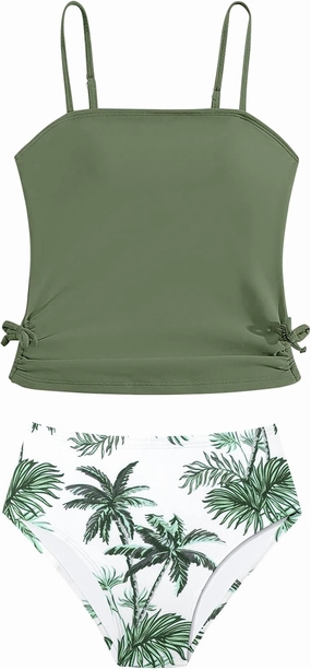 Girls Tankini Swimsuits Two Piece Bathing Suit Drawstring Swimwear Set for Girls 7-14 Years