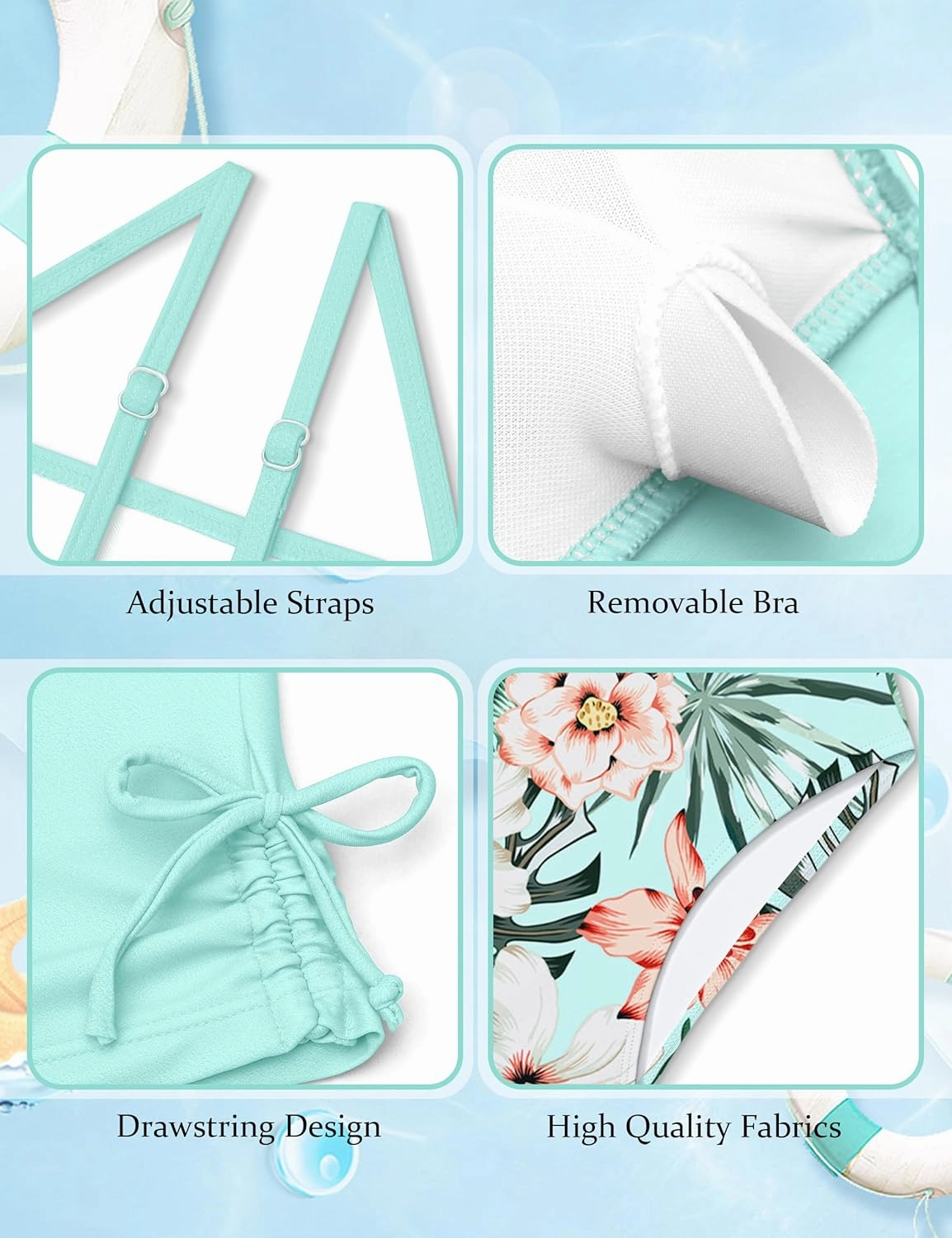 Girls Tankini Swimsuits Two Piece Bathing Suit Drawstring Swimwear Set for Girls 7-14 Years