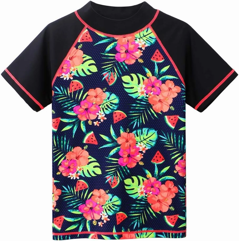 Girls Two Piece Swimsuit Floral UPF 50  Rash Guard Set Kids Beach Swimwear