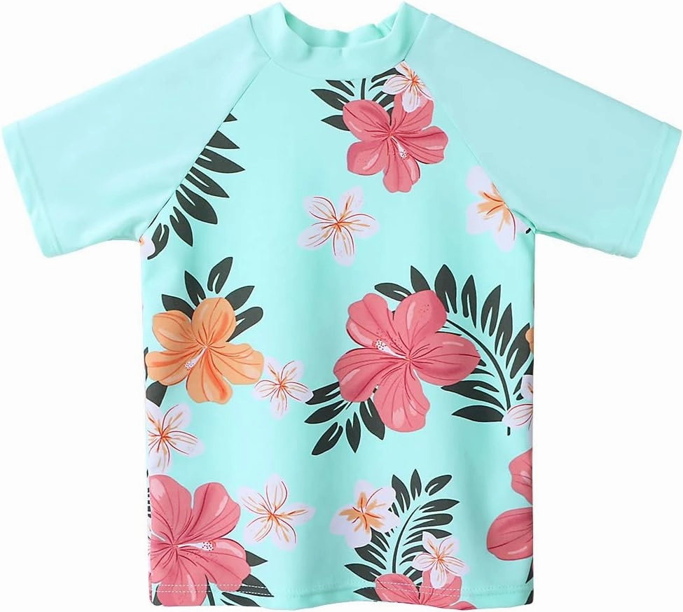 Girls Two Piece Swimsuit Floral UPF 50  Rash Guard Set Kids Beach Swimwear