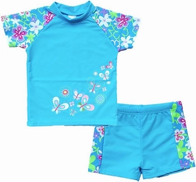 Girls Two Piece Swimsuit Floral UPF 50  Rash Guard Set Kids Beach Swimwear