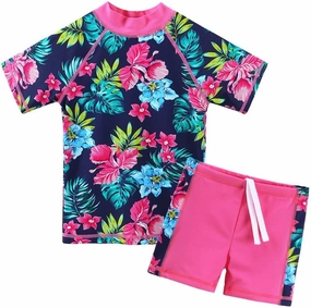 Girls Two Piece Swimsuit Floral UPF 50  Rash Guard Set Kids Beach Swimwear