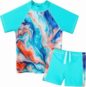 Girls Two Piece Swimsuit Floral UPF 50  Rash Guard Set Kids Beach Swimwear
