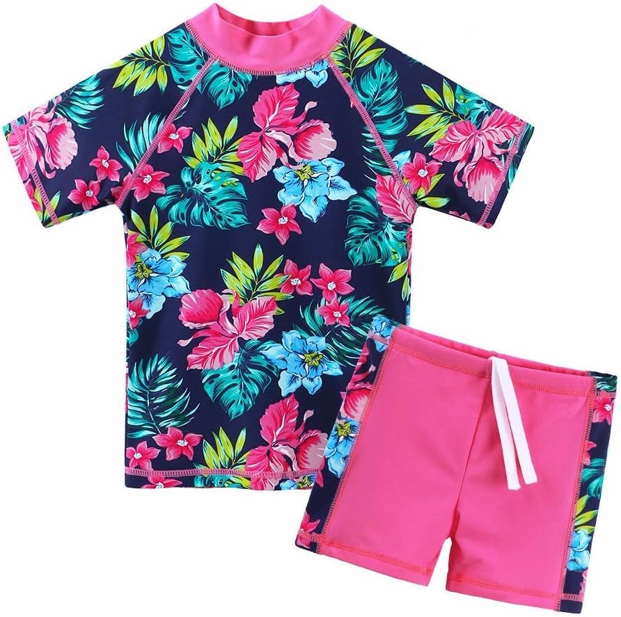 Girls Two Piece Swimsuit Floral UPF 50  Rash Guard Set Kids Beach Swimwear