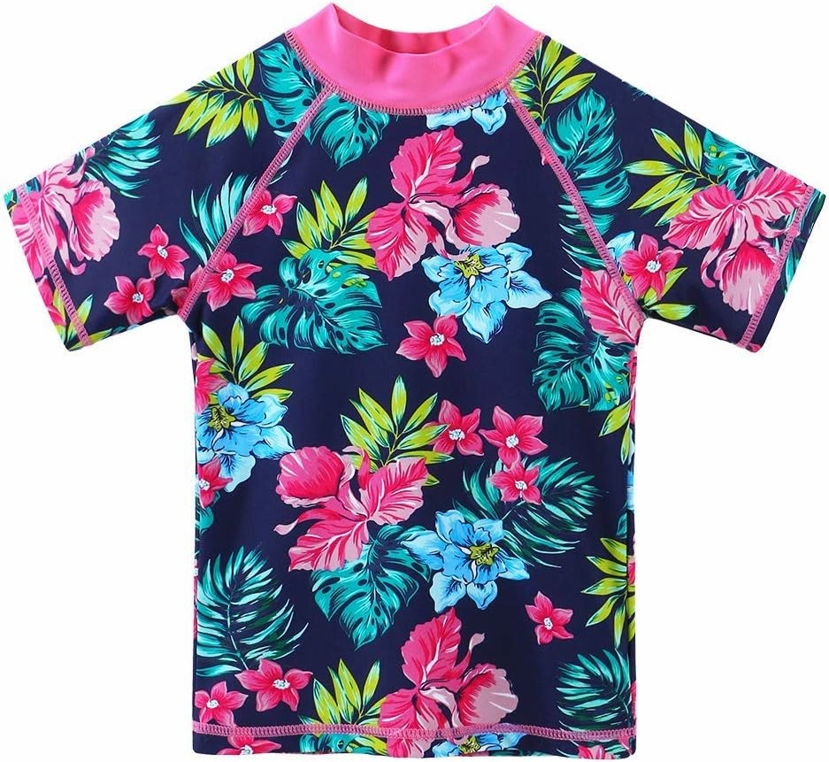 Girls Two Piece Swimsuit Floral UPF 50  Rash Guard Set Kids Beach Swimwear