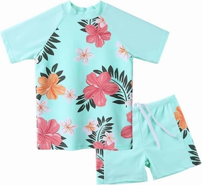 Girls Two Piece Swimsuit Floral UPF 50  Rash Guard Set Kids Beach Swimwear