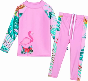 Girls Two Piece Swimsuit Long Sleeve Floral Bathing Suit UPF 50  Summer Beach Swimwear
