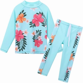 Girls Two Piece Swimsuit Long Sleeve Floral Bathing Suit UPF 50  Summer Beach Swimwear
