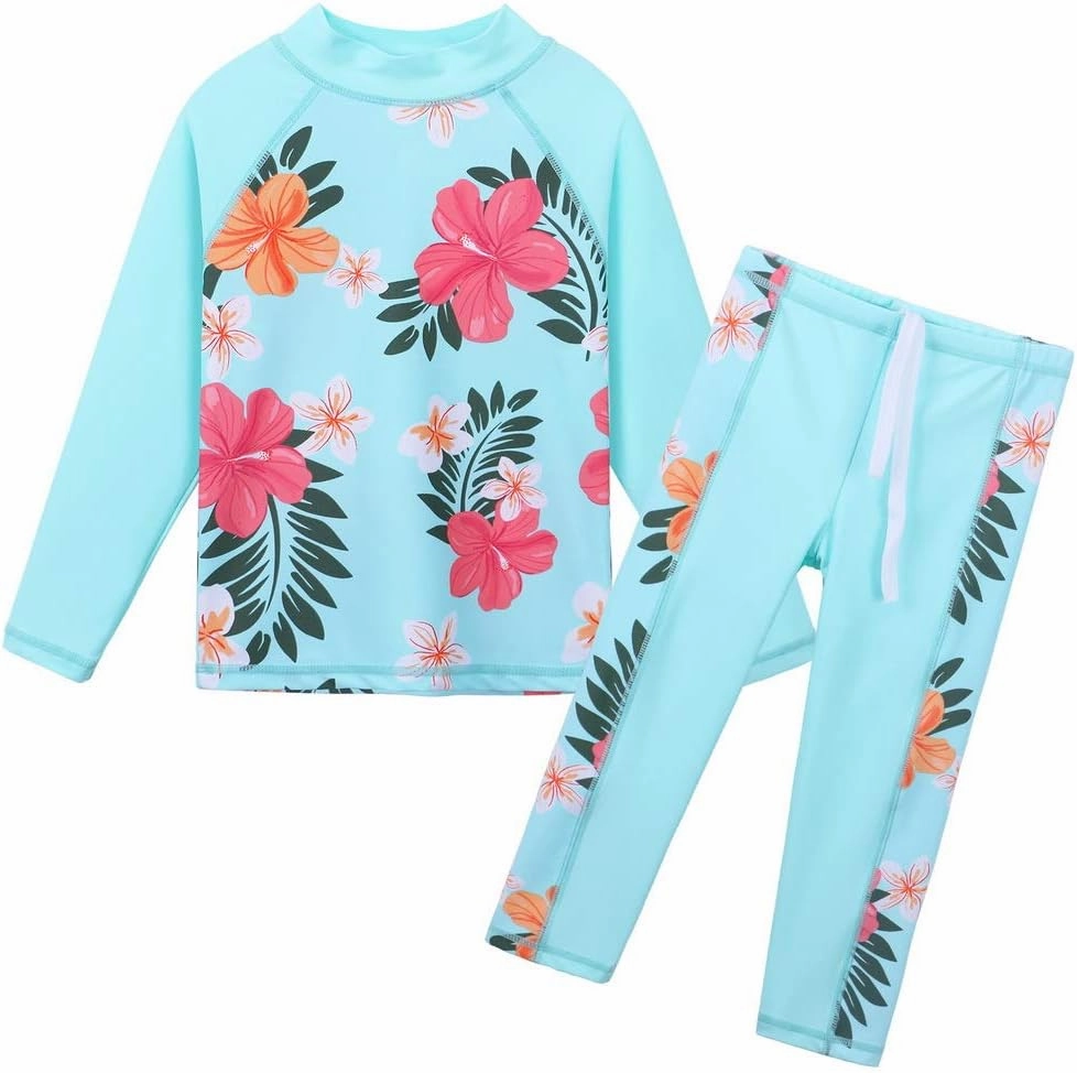 Girls Two Piece Swimsuit Long Sleeve Floral Bathing Suit UPF 50  Summer Beach Swimwear