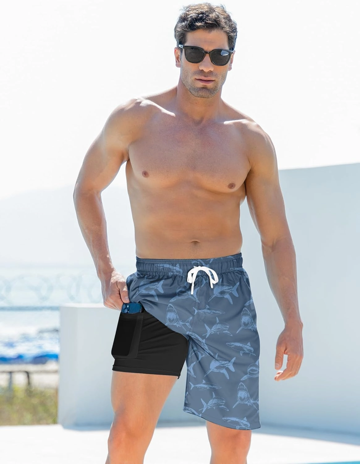 Goodstoworld Mens Swim Trunks with Compression Liner 9'' Inseam Quick Dry Swimsuit Shorts M-3XL