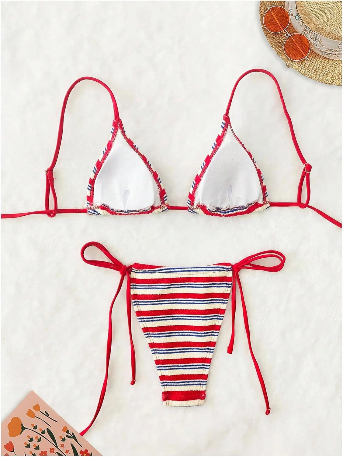 GORGLITTER Women's Triangle Bow Bikini Sets Striped High Waisted String Thong Swimsuit Summer Bathing Suit 2 Piece 2025