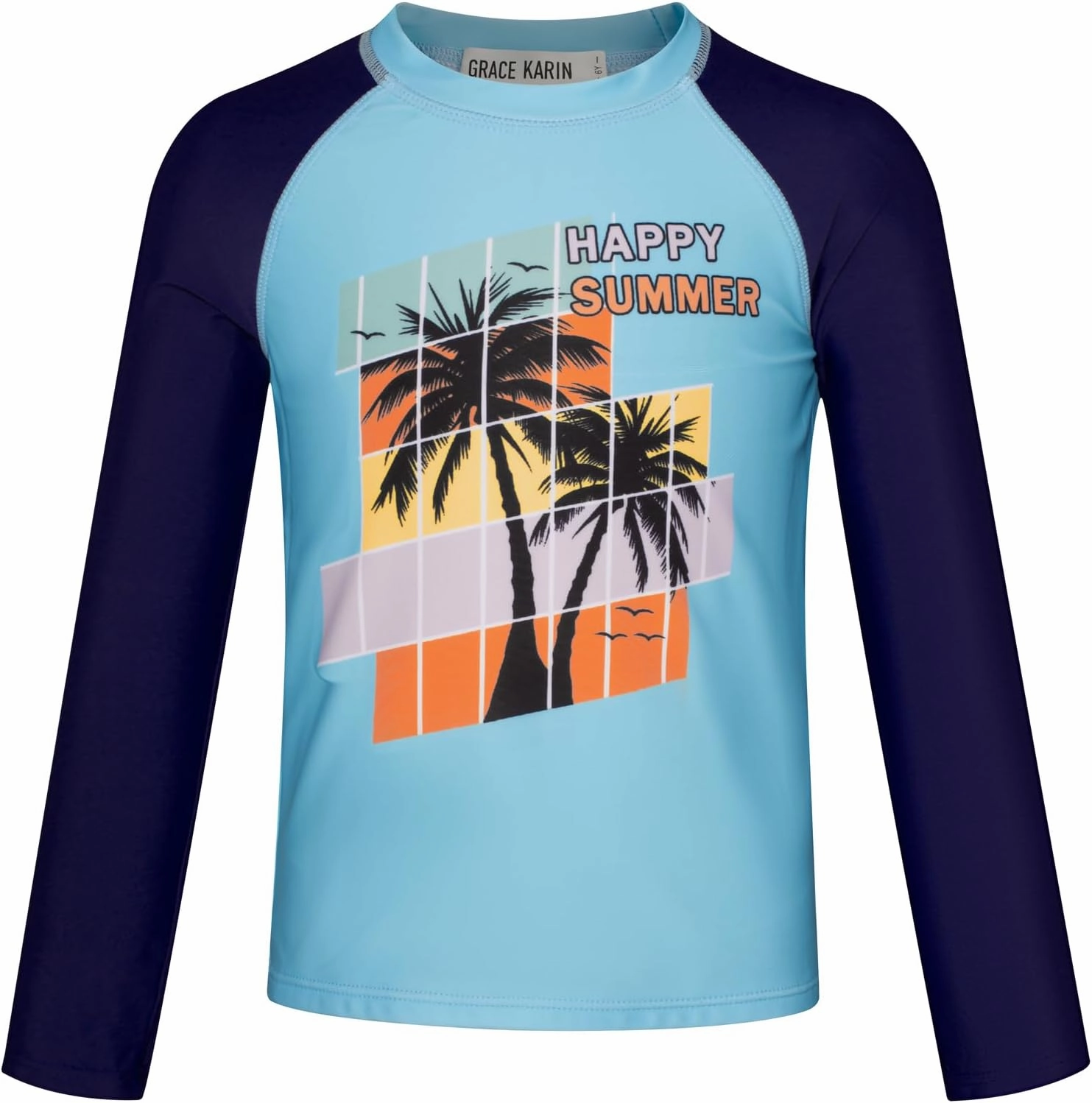 GRACE KARIN Boy Kids Two Piece Swimsuits Long Sleeve Rash Guard Swimwear Cute Bathing Suit Sets 5-12Y