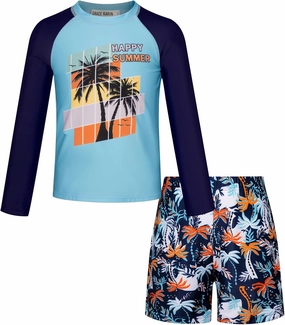 GRACE KARIN Boy Kids Two Piece Swimsuits Long Sleeve Rash Guard Swimwear Cute Bathing Suit Sets 5-12Y