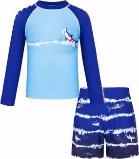 GRACE KARIN Boy Kids Two Piece Swimsuits Long Sleeve Rash Guard Swimwear Cute Bathing Suit Sets 5-12Y