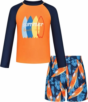 GRACE KARIN Boy Kids Two Piece Swimsuits Long Sleeve Rash Guard Swimwear Cute Bathing Suit Sets 5-12Y