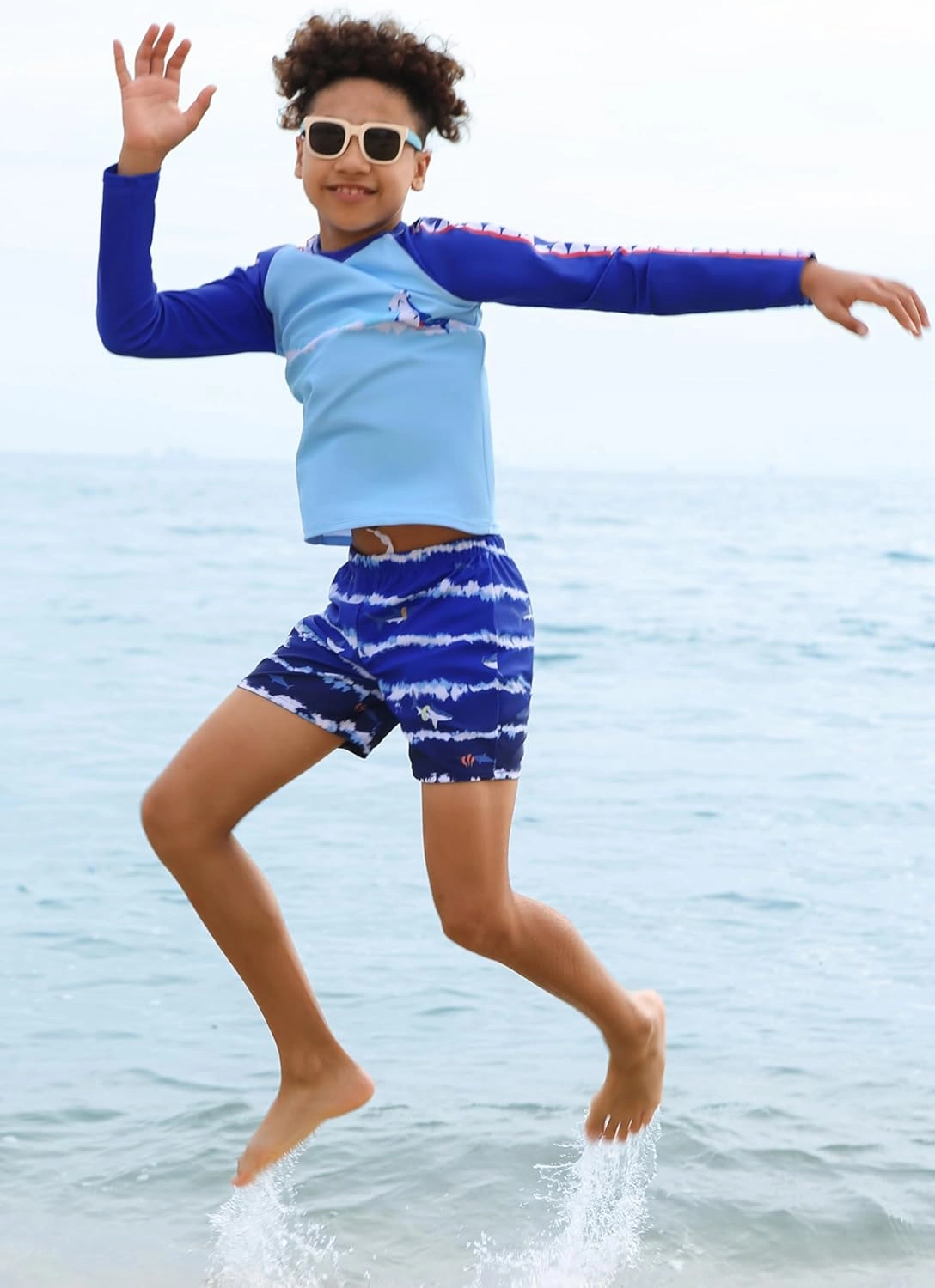 GRACE KARIN Boy Kids Two Piece Swimsuits Long Sleeve Rash Guard Swimwear Cute Bathing Suit Sets 5-12Y