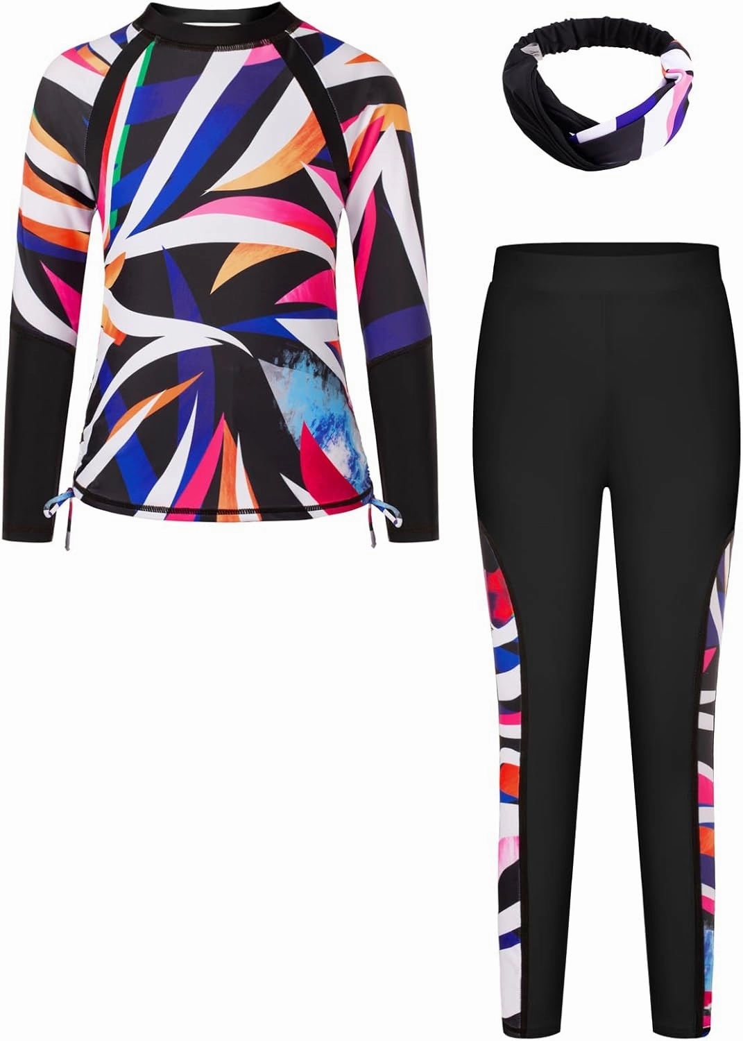 GRACE KARIN Girls Long Sleeve Swimsuit Two Piece Rashguard Floral Swimwear 6-14Y