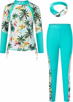 GRACE KARIN Girls Long Sleeve Swimsuit Two Piece Rashguard Floral Swimwear 6-14Y