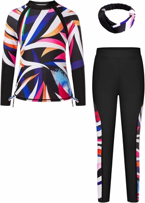 GRACE KARIN Girls Long Sleeve Swimsuit Two Piece Rashguard Floral Swimwear 6-14Y