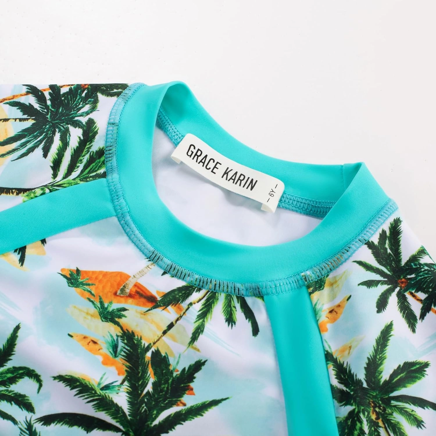 GRACE KARIN Girls Long Sleeve Swimsuit Two Piece Rashguard Floral Swimwear 6-14Y