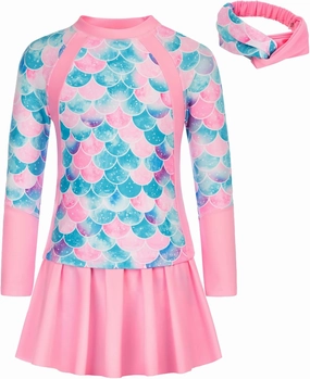 GRACE KARIN Girls Swimsuit Girls Long Sleeve Rash Guard 3-Pieces Bathing Suit 5-12Y