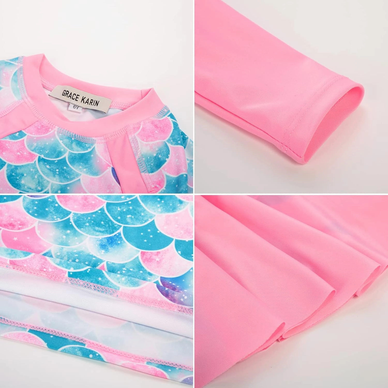 GRACE KARIN Girls Swimsuit Girls Long Sleeve Rash Guard 3-Pieces Bathing Suit 5-12Y