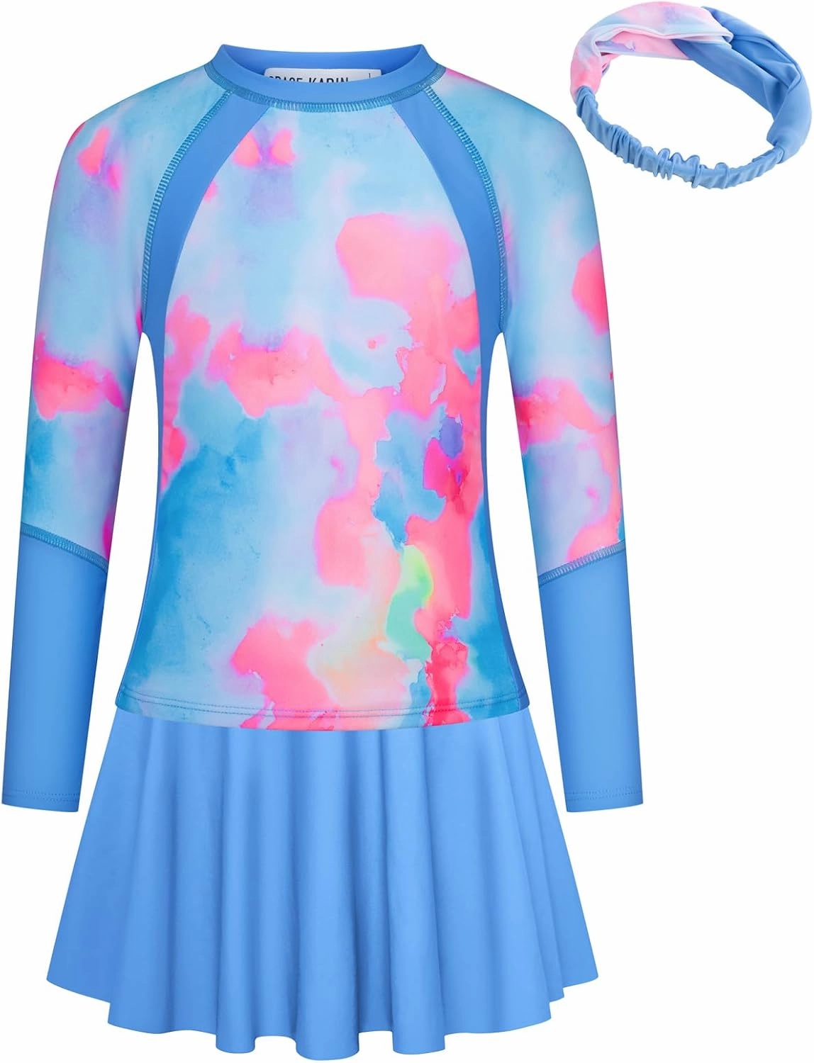 GRACE KARIN Girls Swimsuit Girls Long Sleeve Rash Guard 3-Pieces Bathing Suit 5-12Y