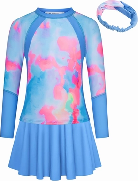 GRACE KARIN Girls Swimsuit Girls Long Sleeve Rash Guard 3-Pieces Bathing Suit 5-12Y