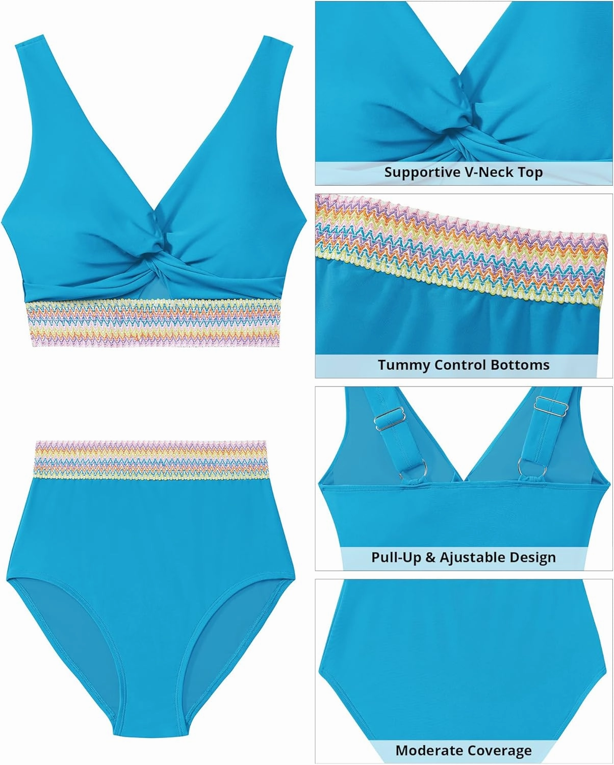GRAPENT Bikini Sets for Women High Waisted Two Piece Swimsuit Padded Knot Twist Cut Out Color Block Bathing Suit Bikinis
