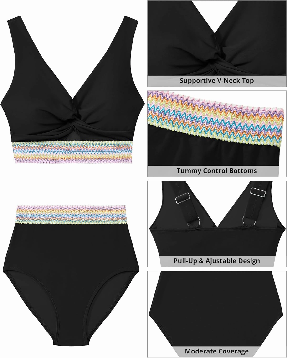 GRAPENT Bikini Sets for Women High Waisted Two Piece Swimsuit Padded Knot Twist Cut Out Color Block Bathing Suit Bikinis