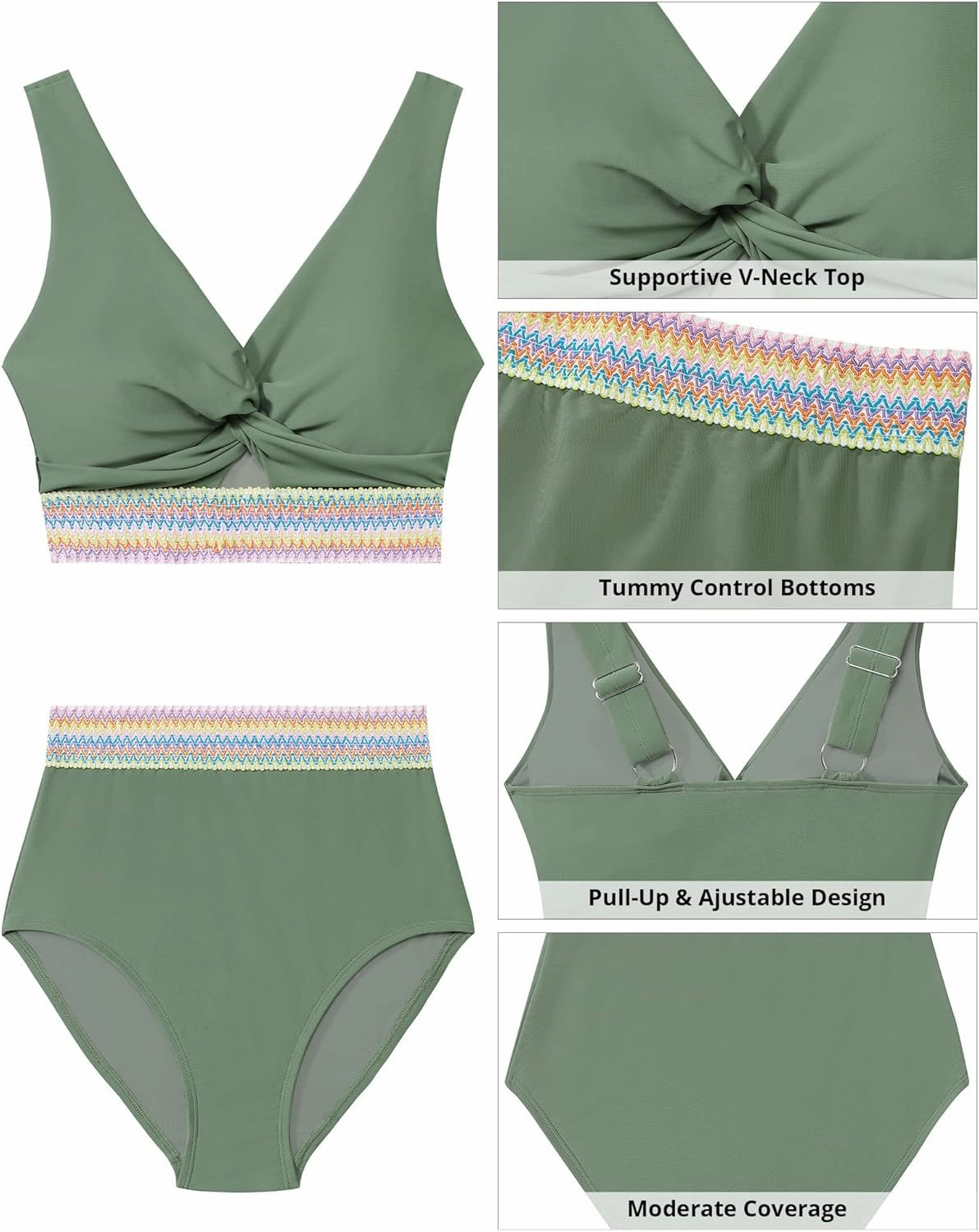 GRAPENT Bikini Sets for Women High Waisted Two Piece Swimsuit Padded Knot Twist Cut Out Color Block Bathing Suit Bikinis