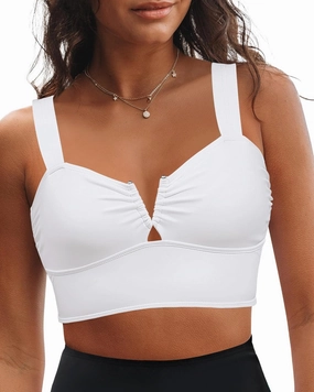 GRAPENT Bikini Tops for Women Cropped Tankini Tops Beach V Bar Padded Ruched Adjustable Strap Swimsuit Swim Top Only