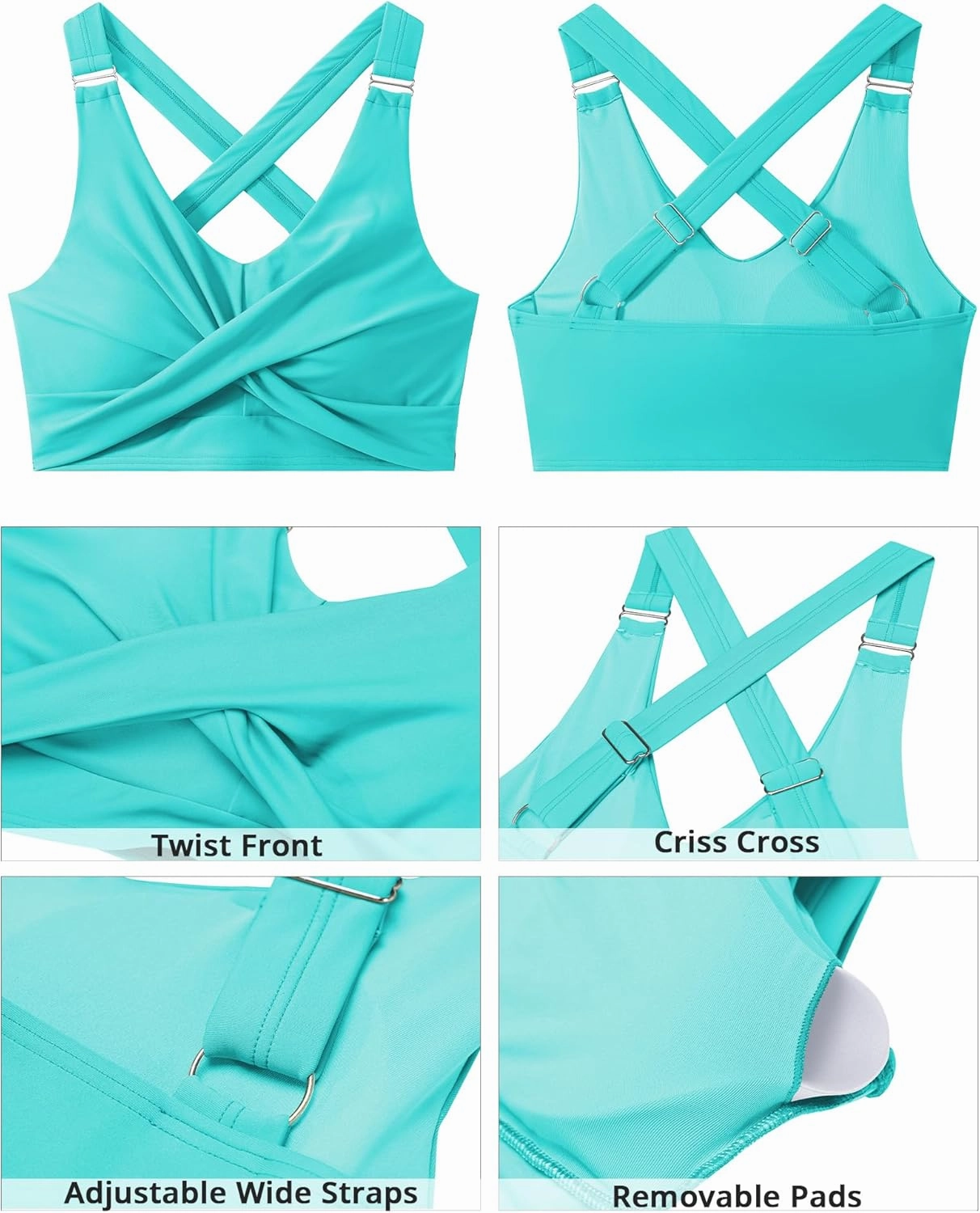 GRAPENT Bikini Tops for Women Twist Front Ruched Bathing Suit Adjustable Crisscross Back Cropped Tankini Swim Top Only