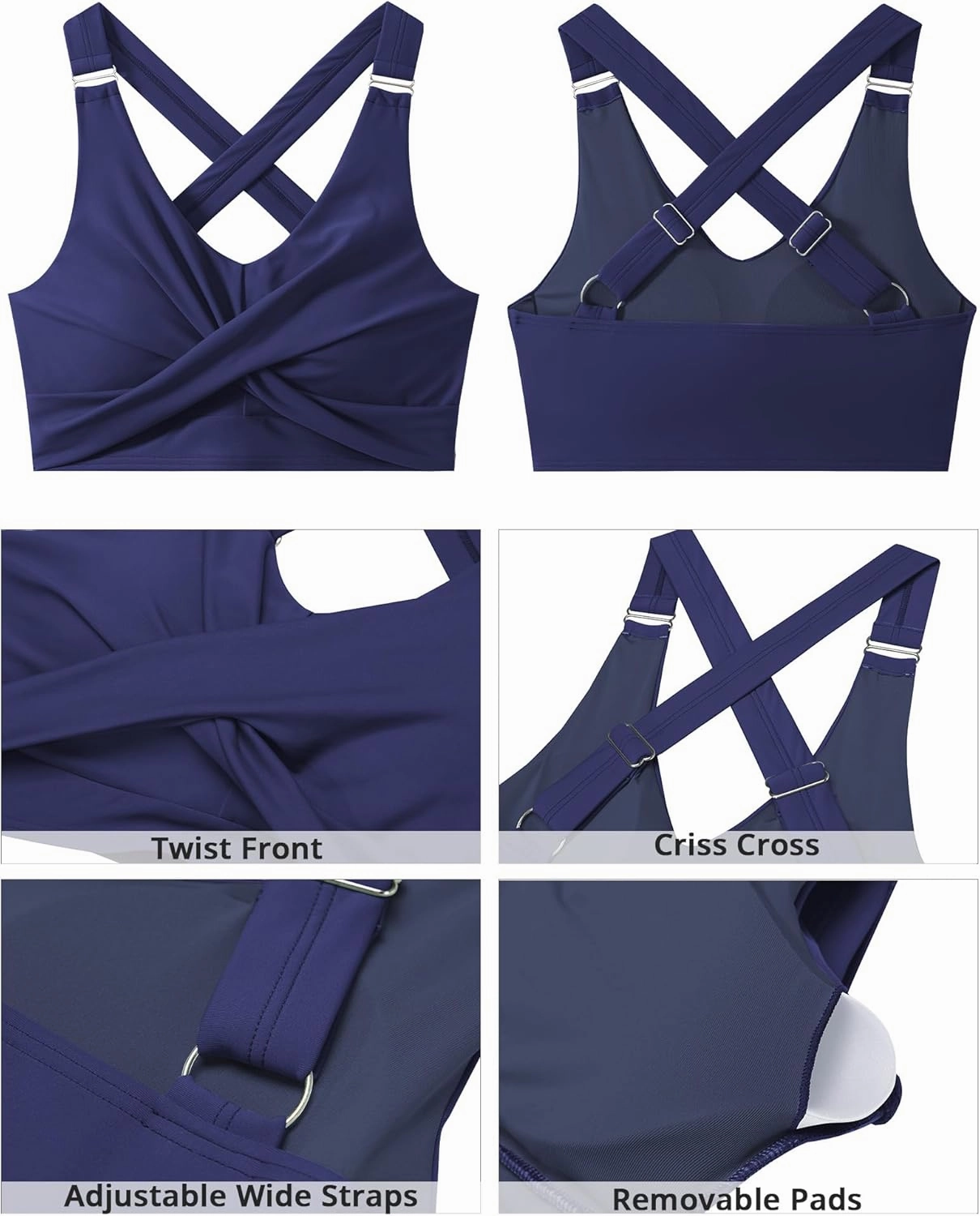 GRAPENT Bikini Tops for Women Twist Front Ruched Bathing Suit Adjustable Crisscross Back Cropped Tankini Swim Top Only