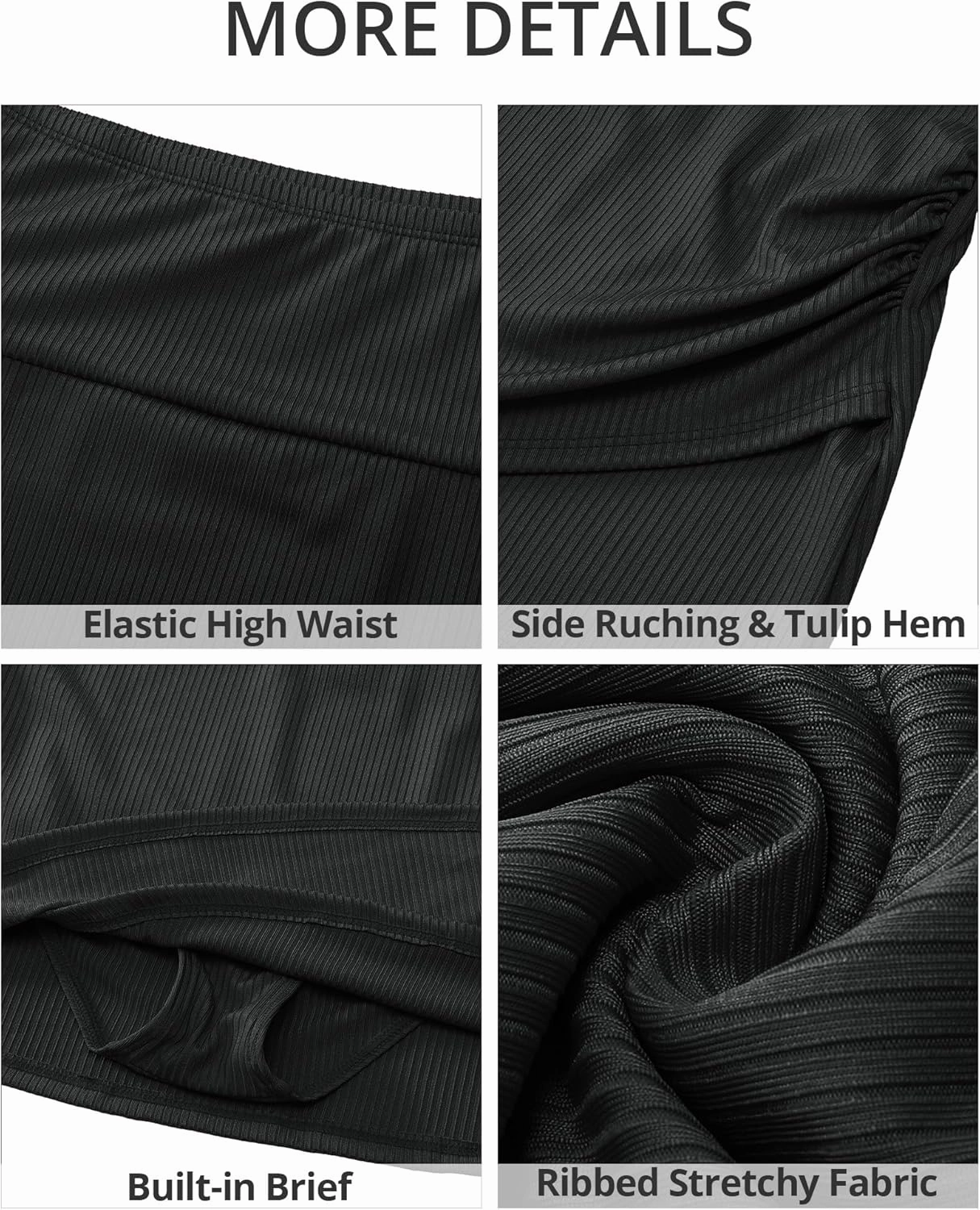 GRAPENT Women's High Waisted Bikini Swim Skirt Bottoms Ruched Ribbed Bathing Suit Skirts Tulip Tankini Swimsuit Bottom