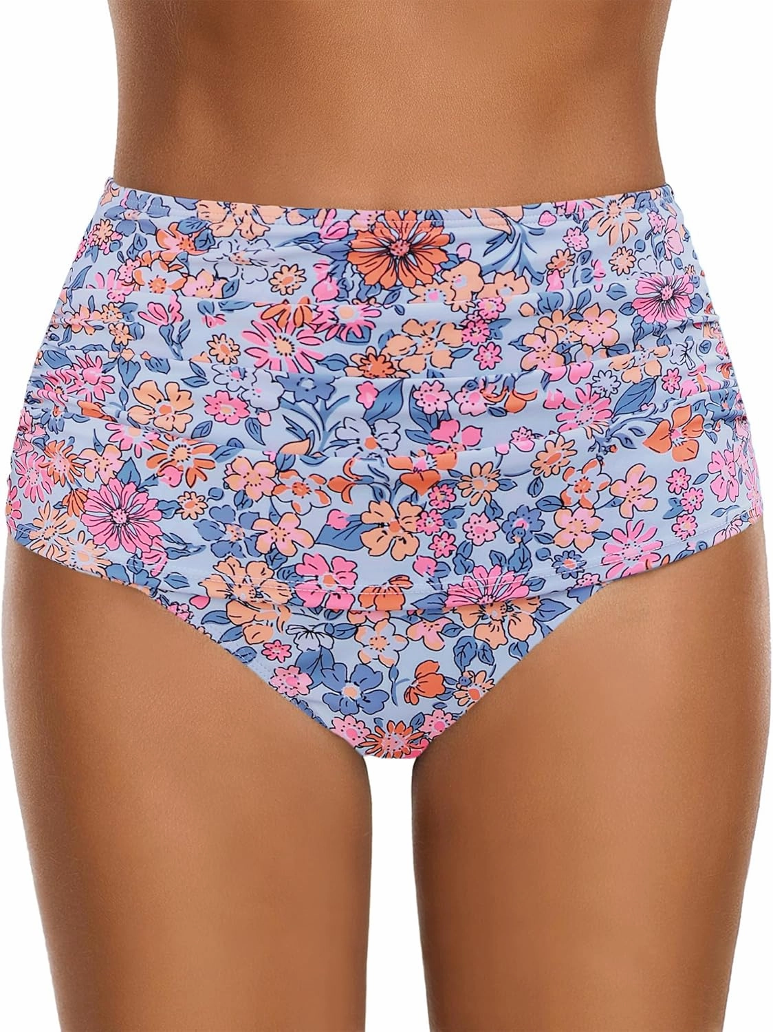 GRAPENT Women's High Waisted Swim Bottom Ruched Bikini Tankini Swimsuit Briefs