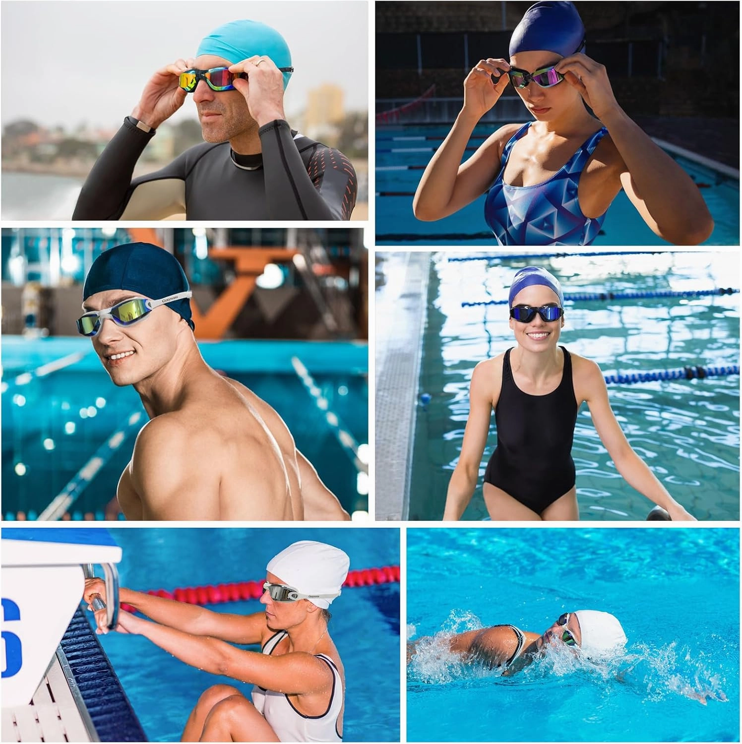 Graynoma Swim Goggles & Swim Cap Set, High Stretch Silicone Swim Cap and Anti-Fog Swimming Goggles for Adult Men Women