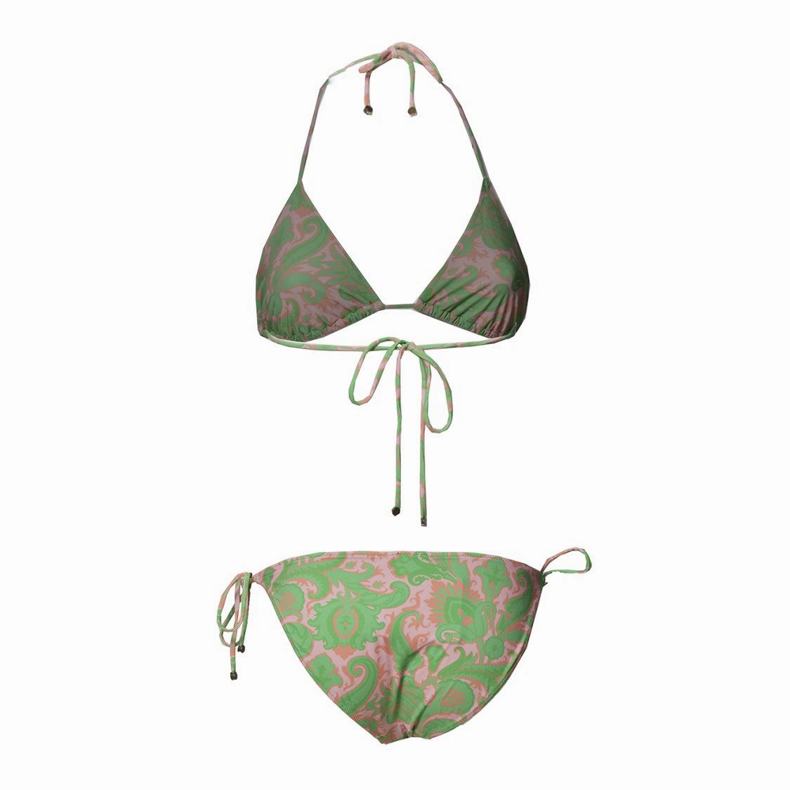 Green And Pink Paisley Print Bikini Set