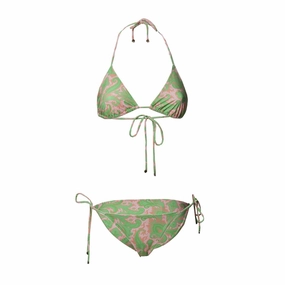 Green And Pink Paisley Print Bikini Set