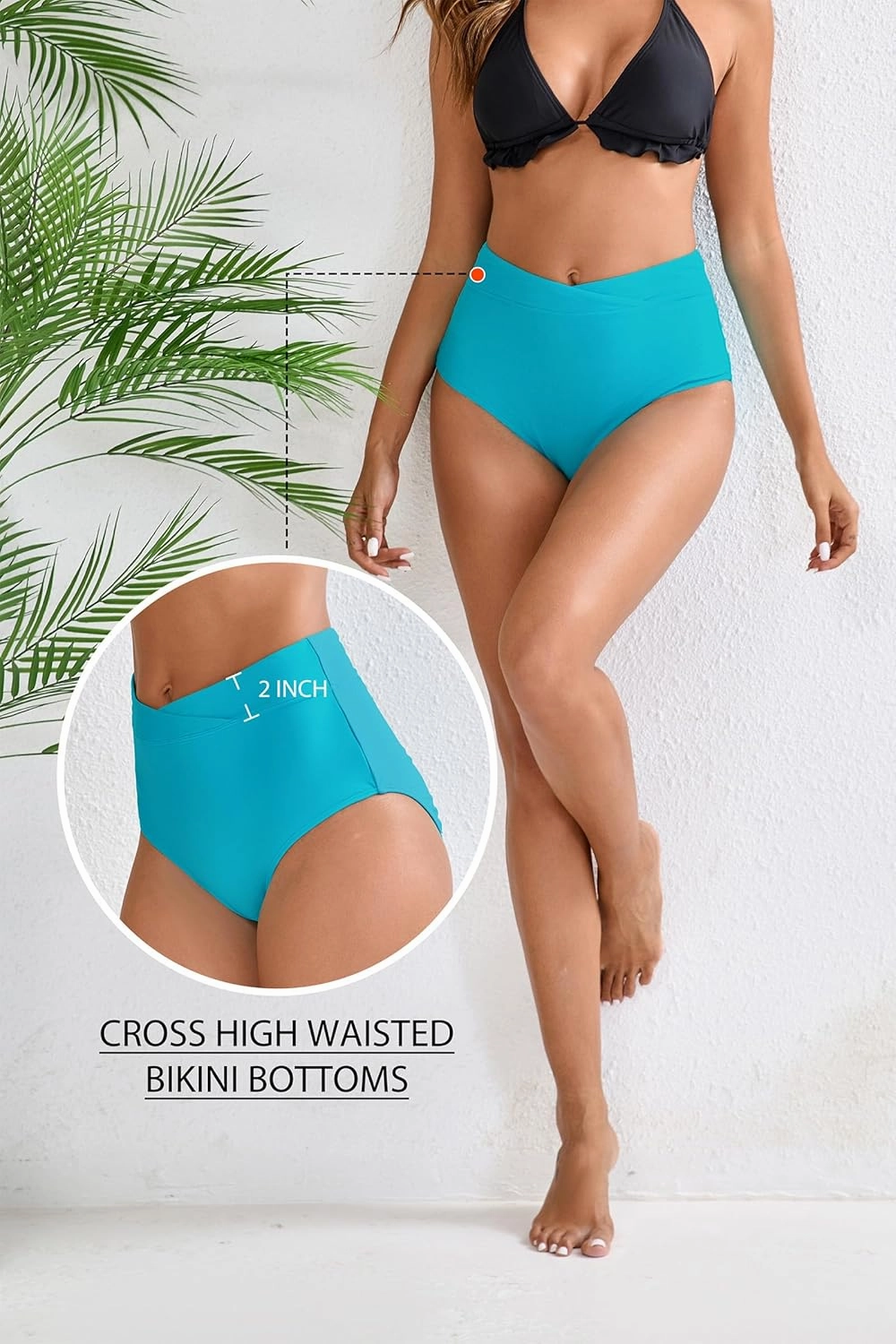 Halcurt Women's Cross High Waisted Bikini Bottoms Full Coverage Swimsuit Bottoms