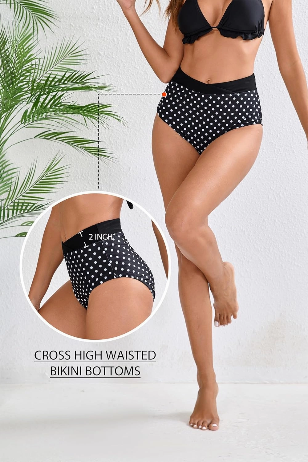 Halcurt Women's Cross High Waisted Bikini Bottoms Full Coverage Swimsuit Bottoms