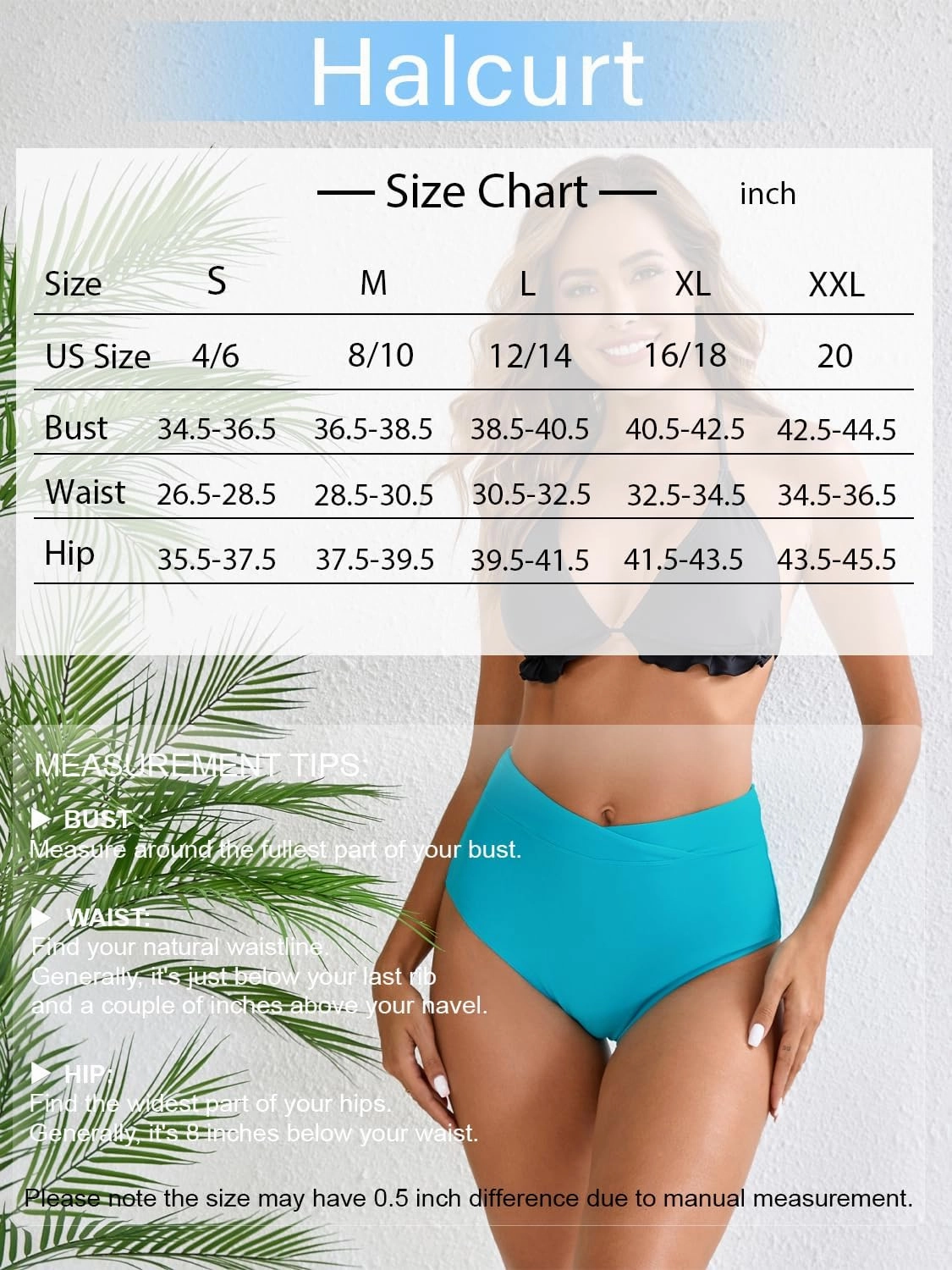 Halcurt Women's Cross High Waisted Bikini Bottoms Full Coverage Swimsuit Bottoms