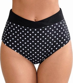 Halcurt Women's Cross High Waisted Bikini Bottoms Full Coverage Swimsuit Bottoms