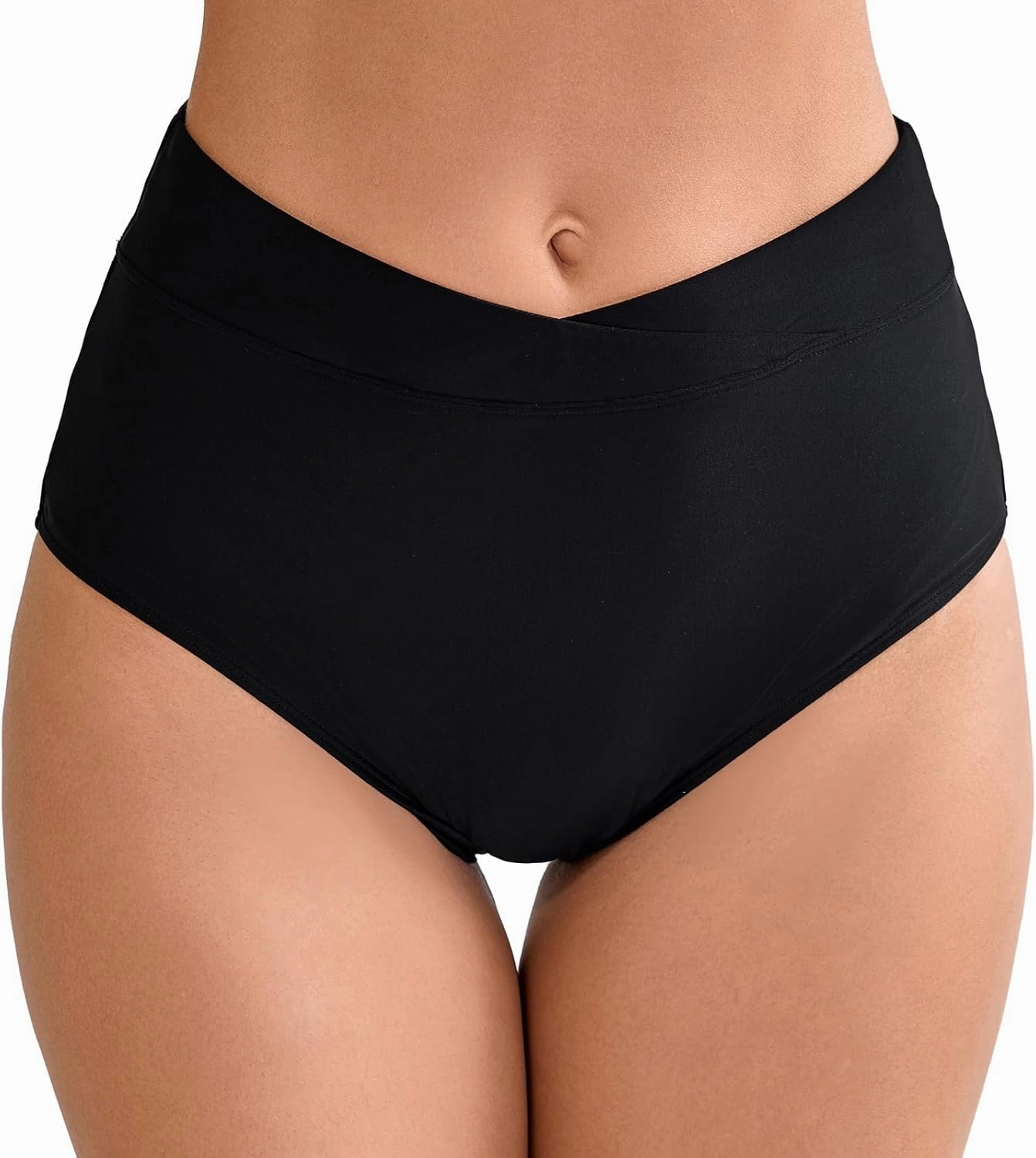 Halcurt Women's Cross High Waisted Bikini Bottoms Full Coverage Swimsuit Bottoms