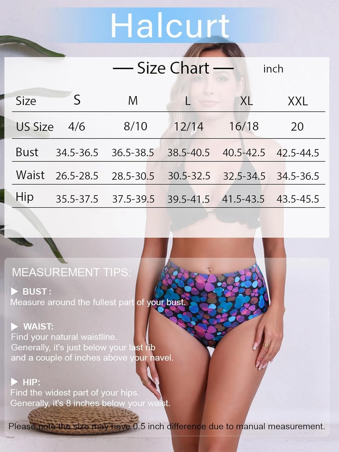 Halcurt Women's High Waisted Swim Bottoms Swimsuit Full Coverage Bikini Bottoms