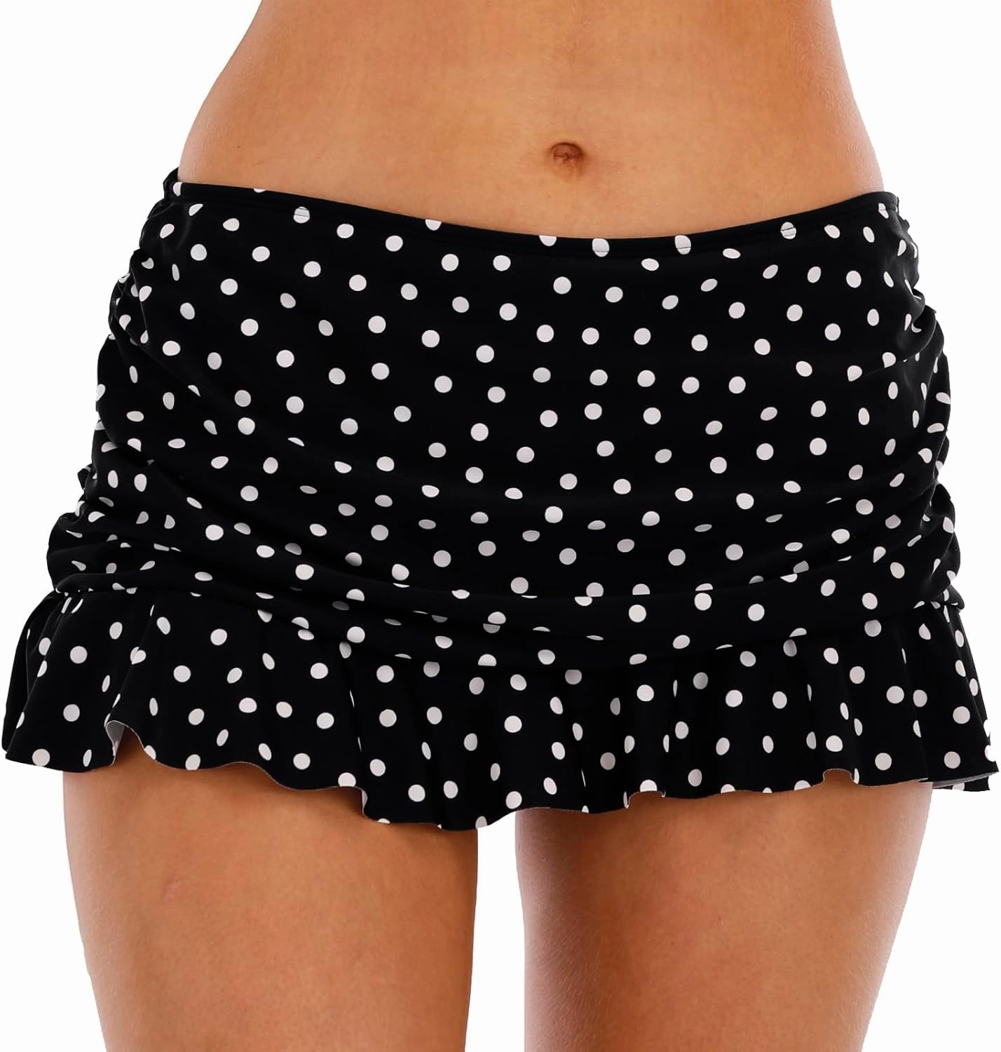 Halcurt Women's Low Waisted Ruched Ruffle Mini Swim Skirts with Hipster Bikini Bottoms Tummy Control Swimsuit