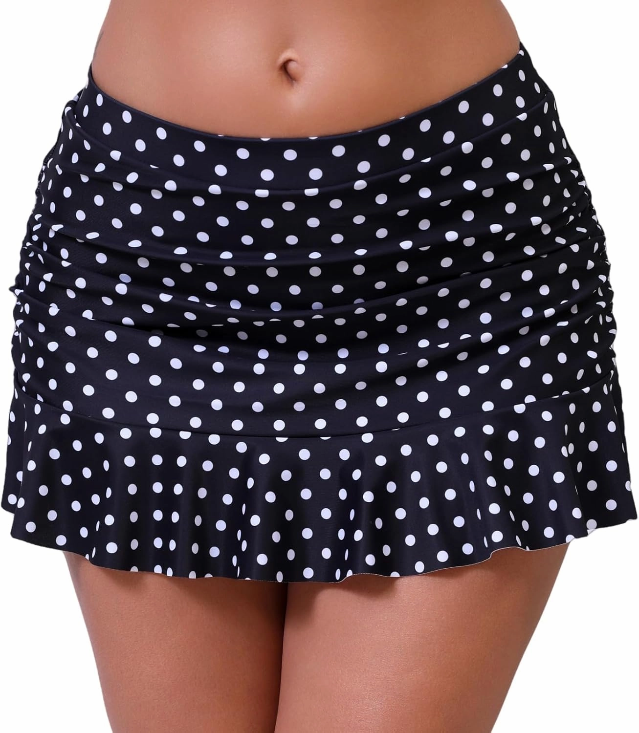 Halcurt Women's Low Waisted Ruched Ruffle Mini Swim Skirts with Hipster Bikini Bottoms Tummy Control Swimsuit